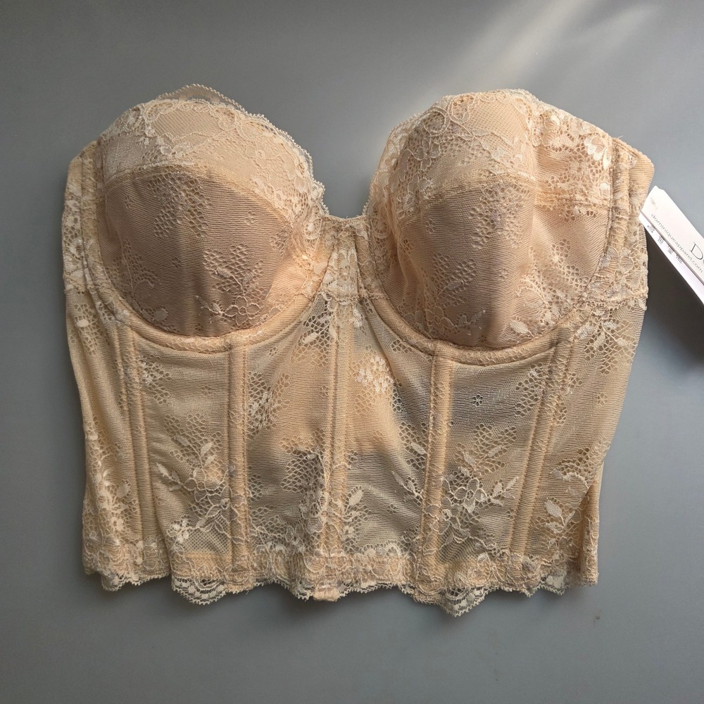 Dominique Lace Bustier Longline Bridal Bra Nude Beige 36B Underwire 8950